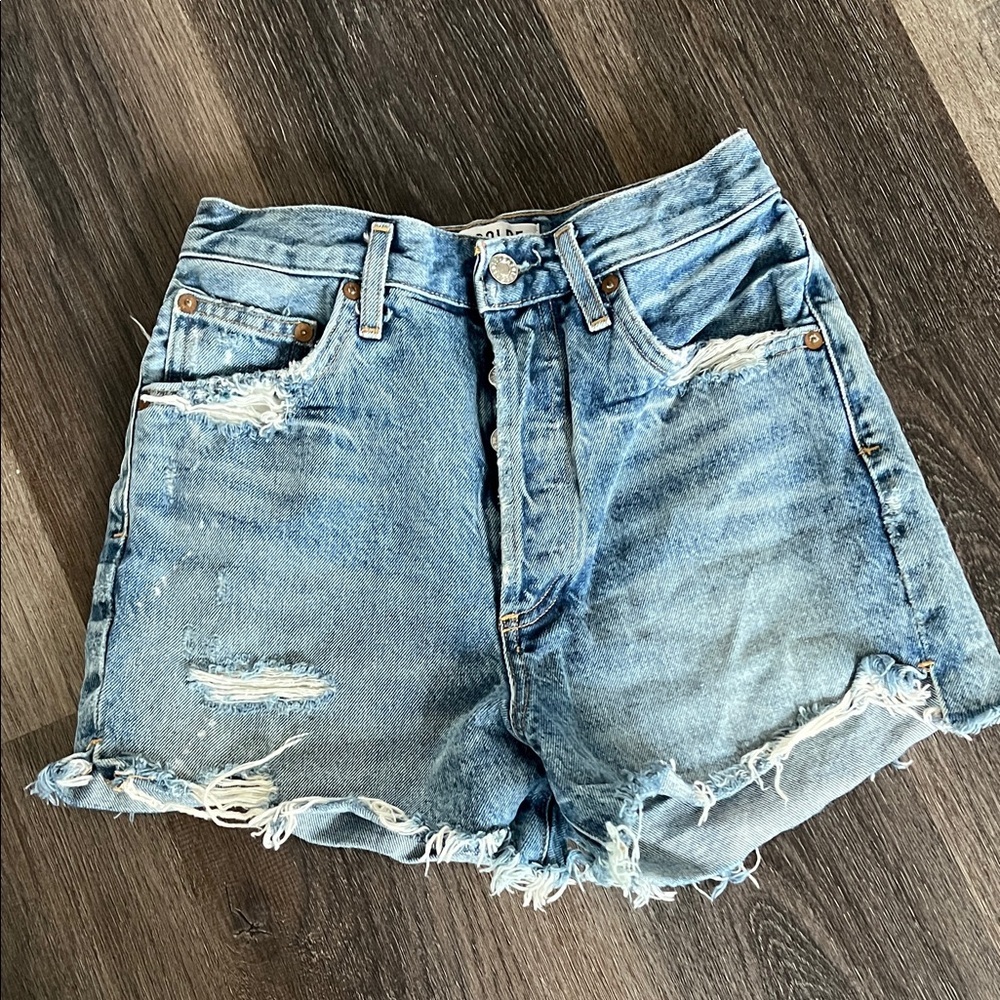 (25) Agolde Light Blue Distressed Jean Shorts